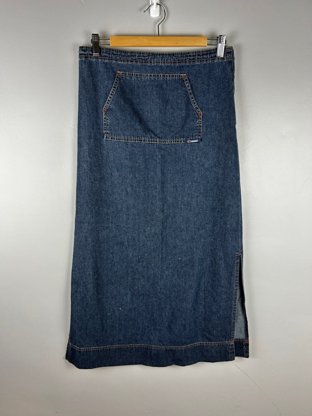 VINTAGE Y2K Low Rise Denim Maxi Skirt Sz 6/8 Grunge Casual Pocket Dark Wash